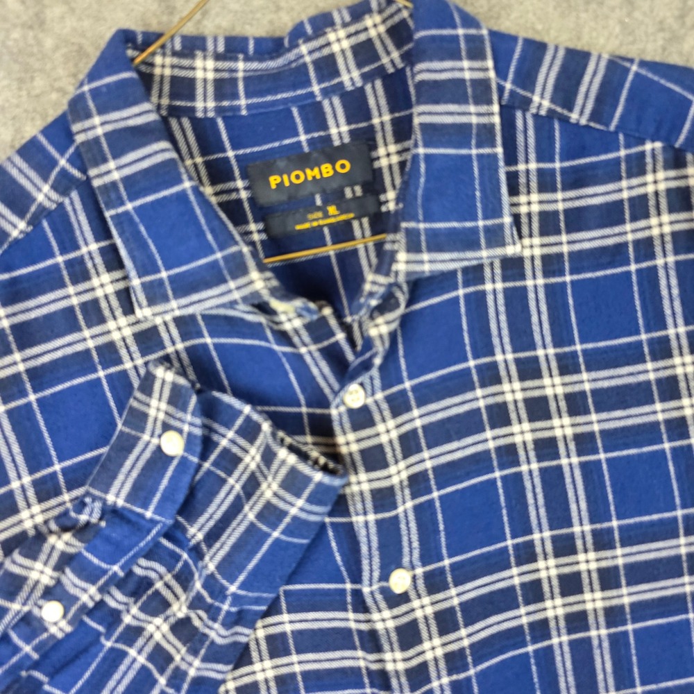 Piombo Button Down Shirt Mens XL Blue Plaid Regular Fit Long Sleeve Cotton